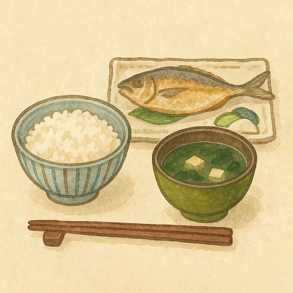 ご飯、みそ汁、漬け物